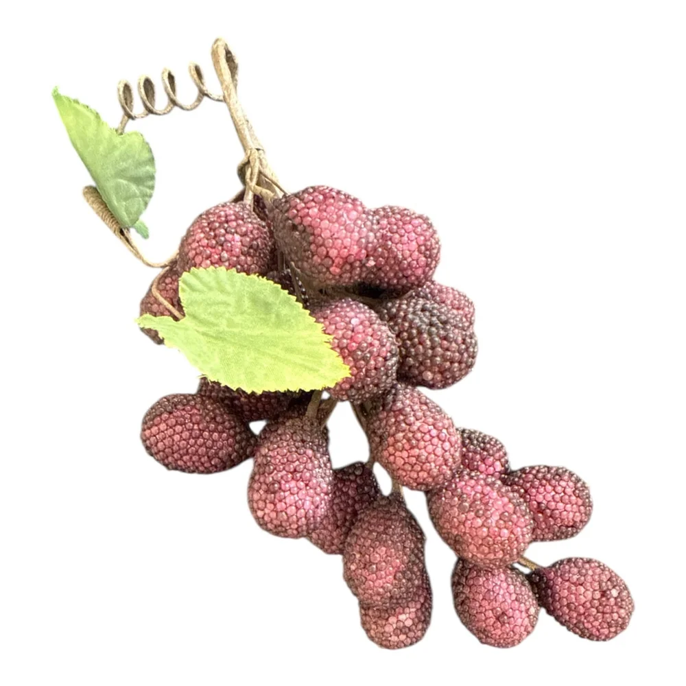 Artificial Decorative Beaded Grapes Bundle, Pink, with Green Leaves